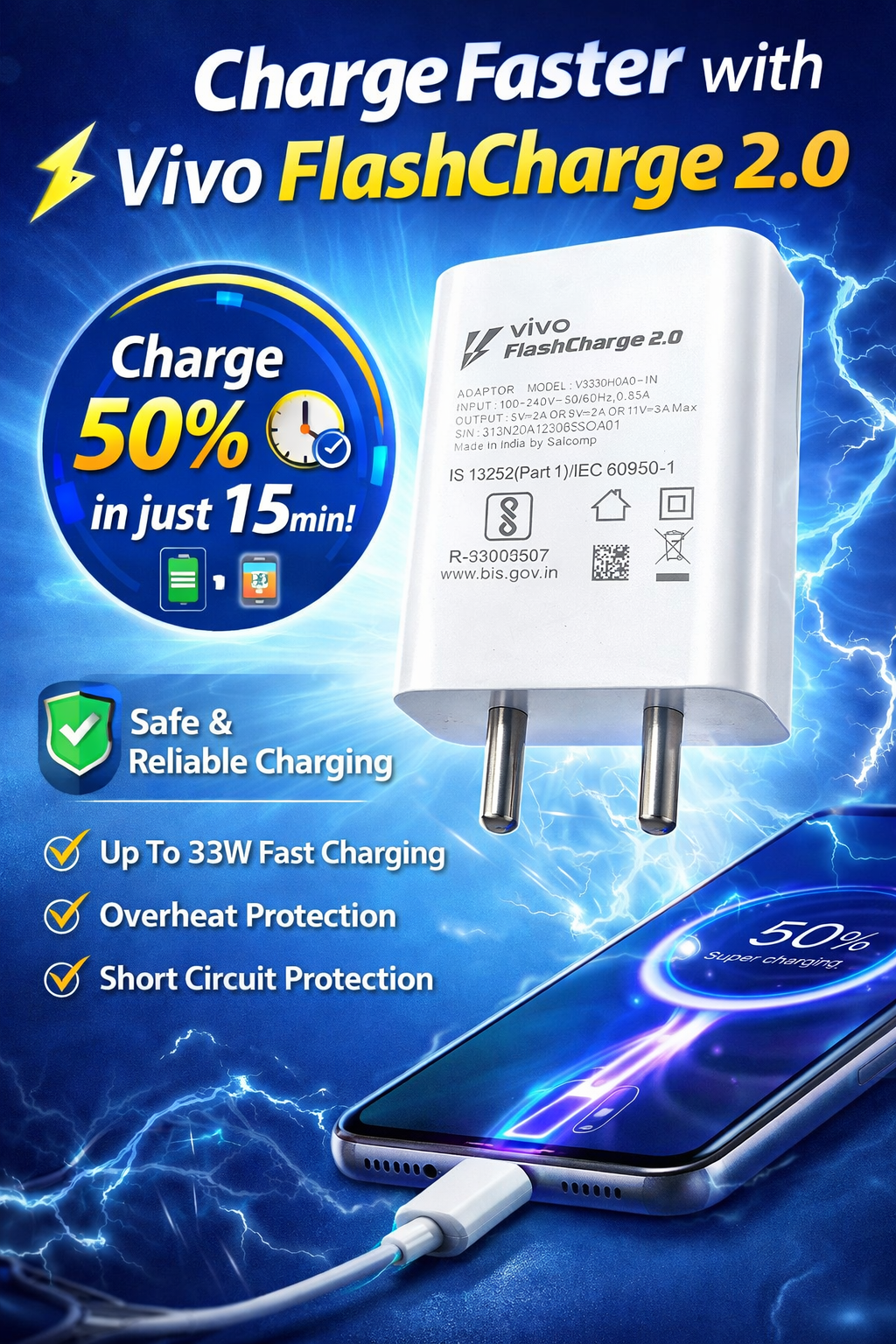 Vivo 33w flashcharge Original Refresh Charger ( SET OF 10 PIECE )